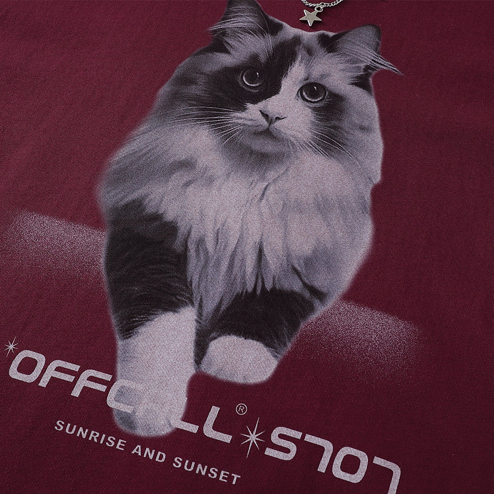 American Style Cat Print Decorative T-Shirt