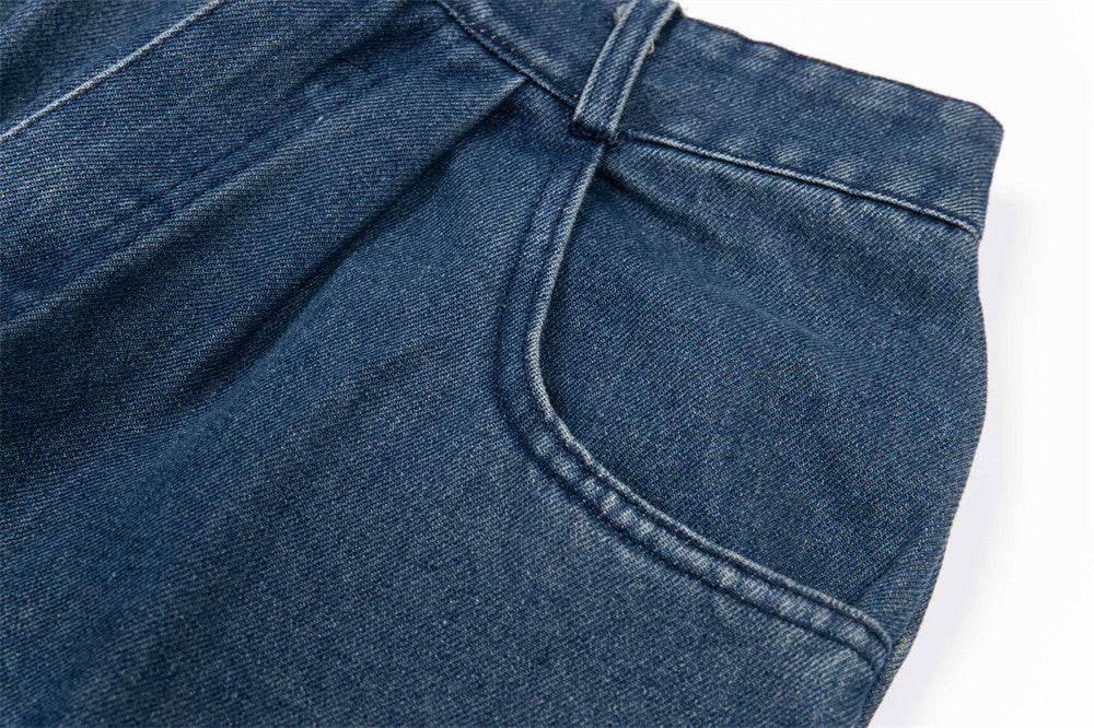 Cartoon Embroidered Denim Wide Leg Jeans