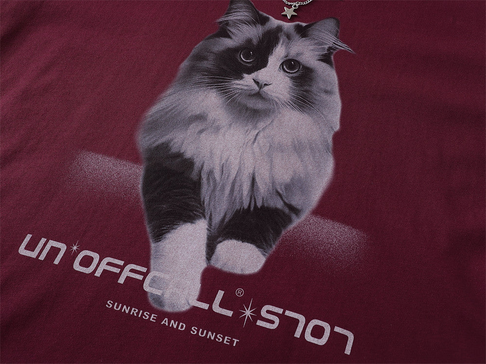 American Style Cat Print Decorative T-Shirt