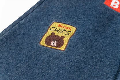 Cartoon Embroidered Denim Wide Leg Jeans