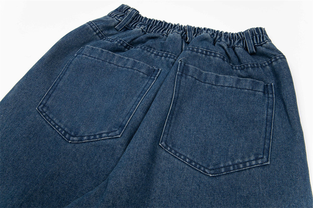 Cartoon Embroidered Denim Wide Leg Jeans