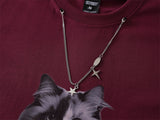 American Style Cat Print Decorative T-Shirt