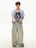 Abstract Figure Print Vertical Stripe Shirt