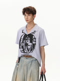 Abstract Figure Print Vertical Stripe Shirt