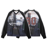 Vintage American Style Print V-Neck Sweatshirt