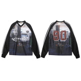 Vintage American Style Print V-Neck Sweatshirt