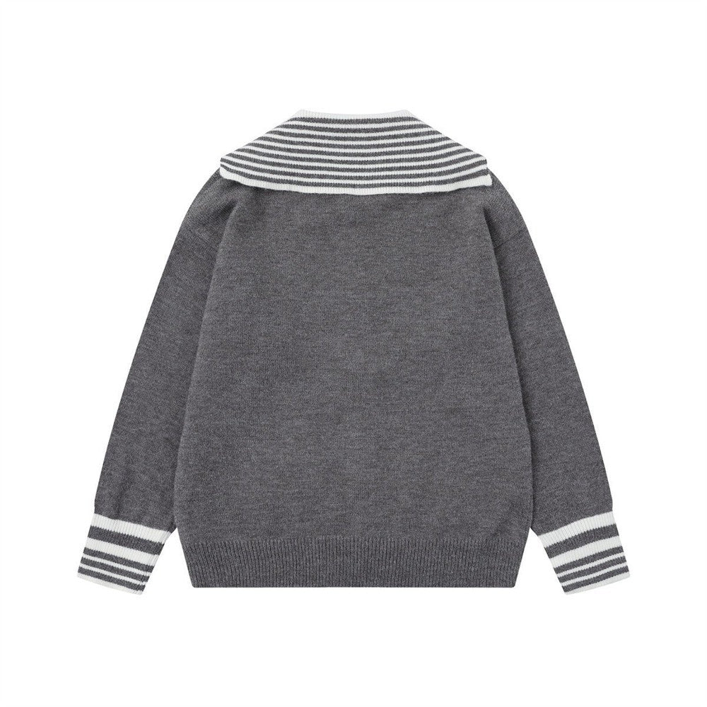 Nautical Striped Loose Casual Zipper Sweater