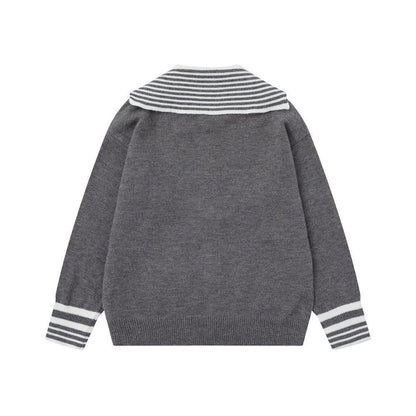 Nautical Striped Loose Casual Zipper Sweater