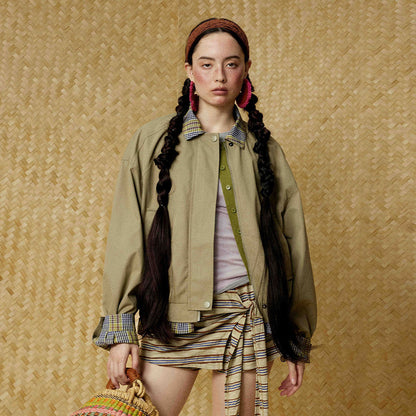 Casual Plaid Patchwork Shirt Fake Collar Jacket