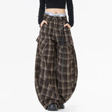 Vintage Plaid Cartoon Casual Cargo Pants