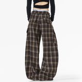 Vintage Plaid Cartoon Casual Cargo Pants