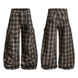 Vintage Plaid Cartoon Casual Cargo Pants