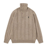 Men Cozy Jacquard Button-Up High Neck Sweater