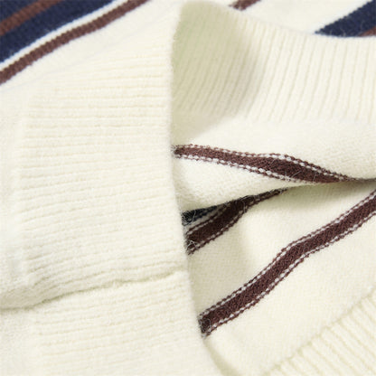 Premium Striped Button-down Knit Sweater