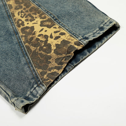 Y2K Vintage Patchwork Leopard Print Wide Leg Jeans
