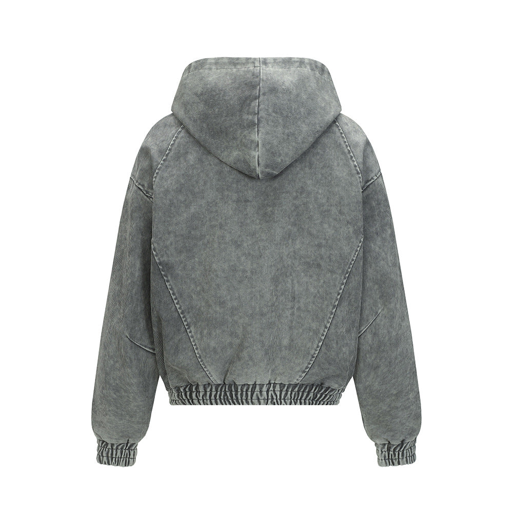 Vintage Distressed Zip-Up Hooded Washed Sweatshirt
