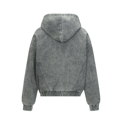 Vintage Distressed Zip-Up Hooded Washed Sweatshirt
