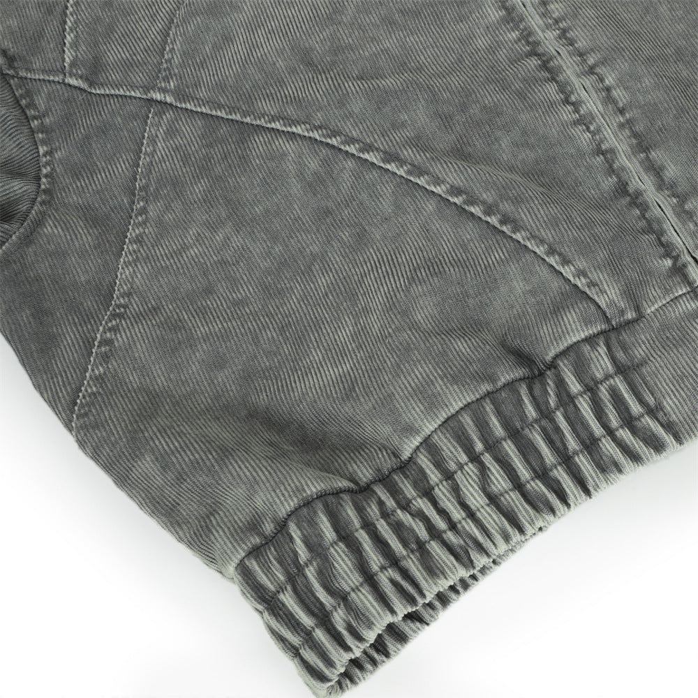 Vintage Distressed Zip-Up Hooded Washed Sweatshirt