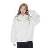 Women Cozy Floral Embroidered Casual Hoodie