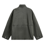 Spring Multi-Pocket Washed Workwear Denim Jacket