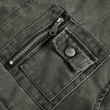Spring Multi-Pocket Washed Workwear Denim Jacket