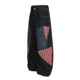 Vibrant Plaid Patchwork Punk Wide Leg Jeans