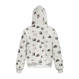 Whimsical Animal Zip-Up Print Hooded Sweatshirt