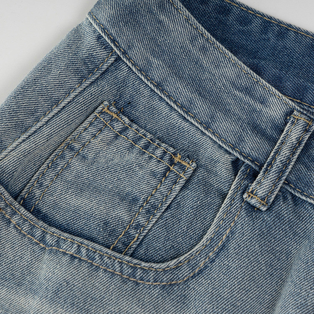 Stylish Star Embellished Curved Wide Leg Jeans