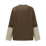 Fashionable Color Block Long Sleeve Ripped T-Shirt