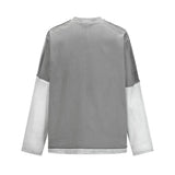 Color Block Distressed Loose Fit Long Sleeve T-Shirt