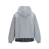 Fashionable Irregular Plaid Patchwork Ripped Hoodie