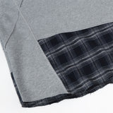 Fashionable Irregular Plaid Patchwork Ripped Hoodie