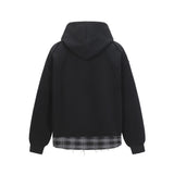 Fashionable Irregular Plaid Patchwork Ripped Hoodie