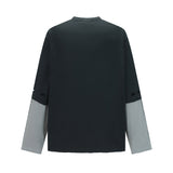 Fashionable Color Block Long Sleeve Ripped T-Shirt