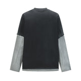 Color Block Distressed Loose Fit Long Sleeve T-Shirt