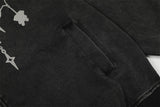 Y2K Chain Print Faux Fur Hooded Washed Sweatshirt