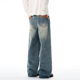 Trendy Washed Distressed Denim Wide Leg Jeans