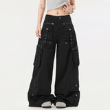 Stylish Utility Multi-Pocket Wide-Leg Cargo Jeans