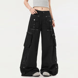 Stylish Utility Multi-Pocket Wide-Leg Cargo Jeans