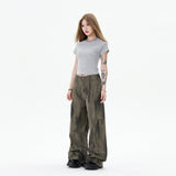 Plush Gradient Tie Dye Workwear Wide Leg Jeans