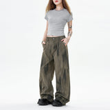 Plush Gradient Tie Dye Workwear Wide Leg Jeans