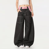 Y2K Stylish Plaid Patchwork Wide Leg Baggy Jeans