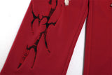 Creative Red Woven Rope Design Wide Leg Jogger