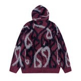 Streetwear Abstract Heart Jacquard Knit Hooded Sweatshirt