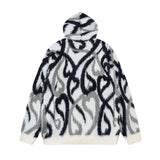 Streetwear Abstract Heart Jacquard Knit Hooded Sweatshirt