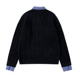 Stylish Fake Two Piece Preppy Check Collar Sweater