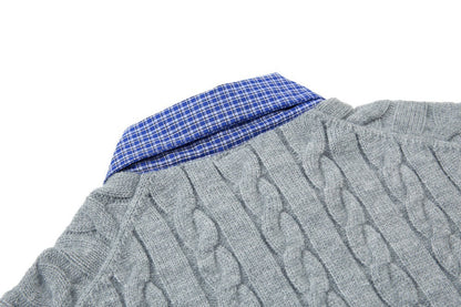 Stylish Fake Two Piece Preppy Check Collar Sweater