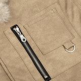 Thick Warm Punk Fur Collar Style PU Leather Jacket