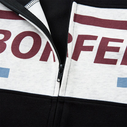 Stylish Color Block Letter Print Zip-Up Sweatshirt