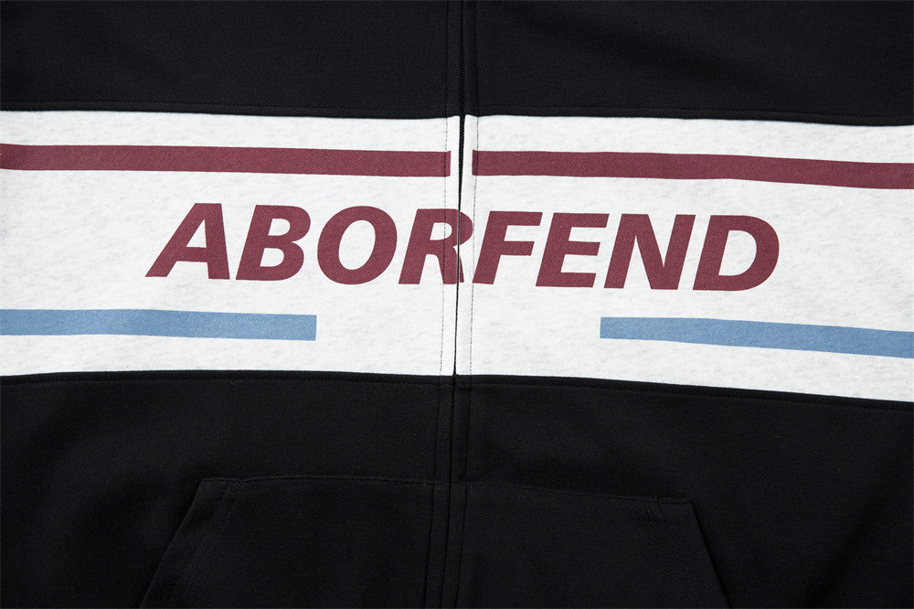 Stylish Color Block Letter Print Zip-Up Sweatshirt
